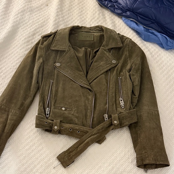 BLANK NYC olive green suede moto jacket